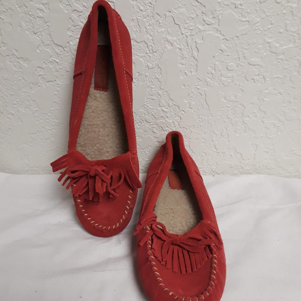 New Sporto Patty Red Suede Fringe Driving Moccasin Slip on Loafer Shoes 7.5 M